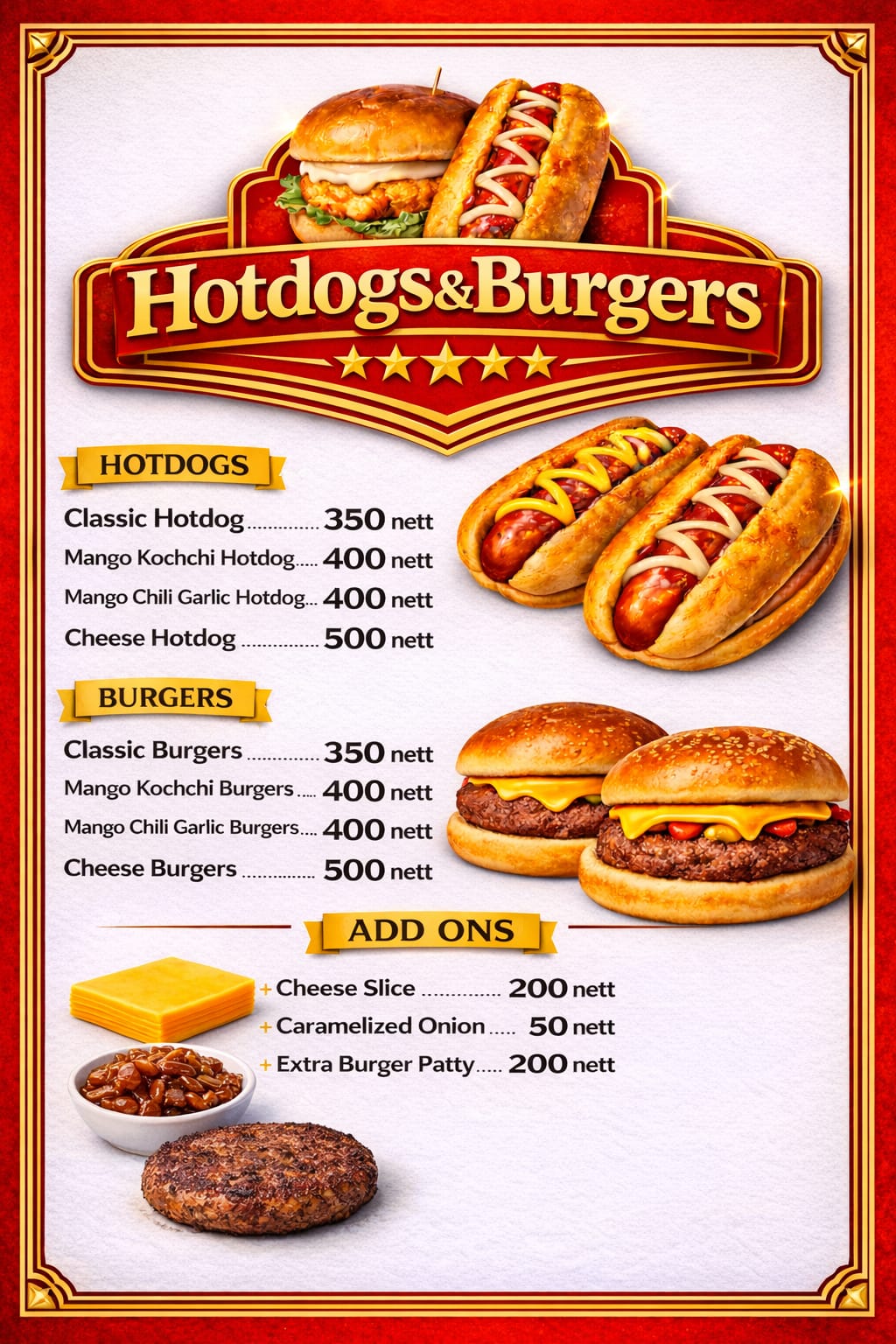 Hotdogs & Burgers full menu